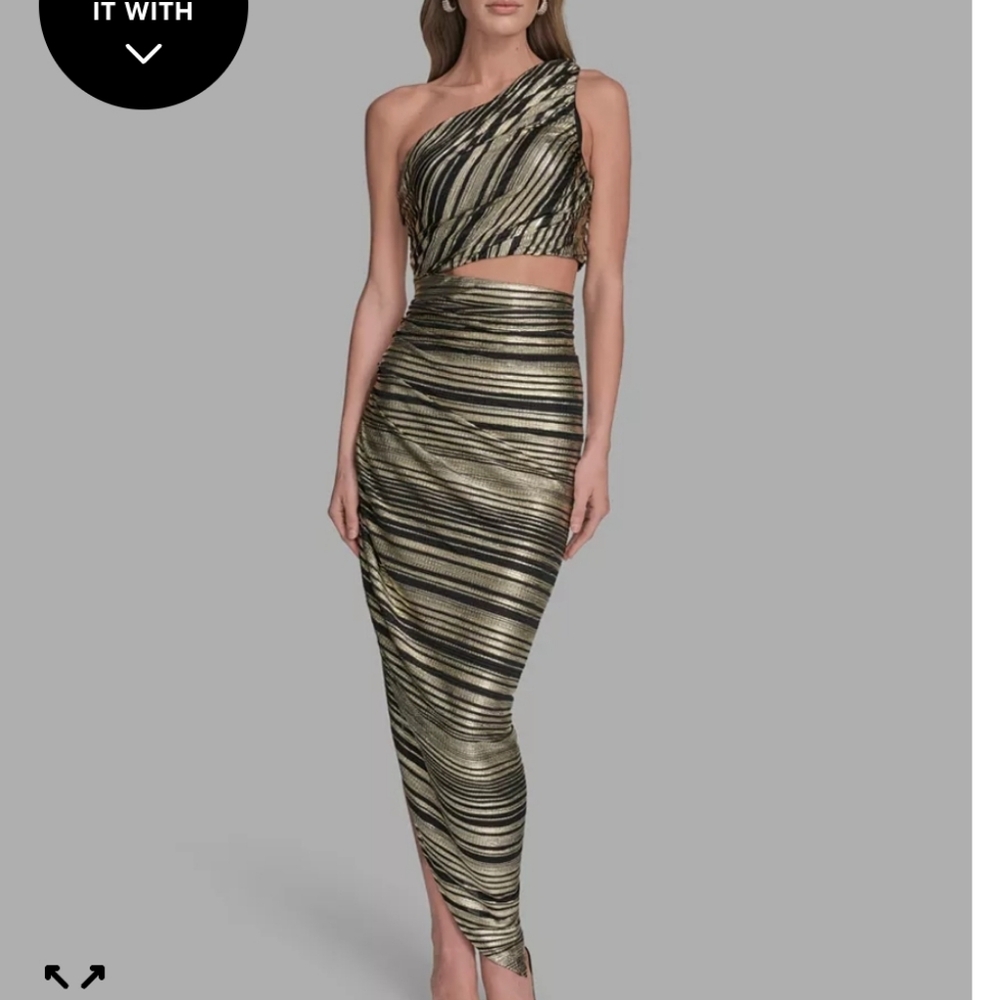 BCBG One-Shoulder Black and Gold Dress